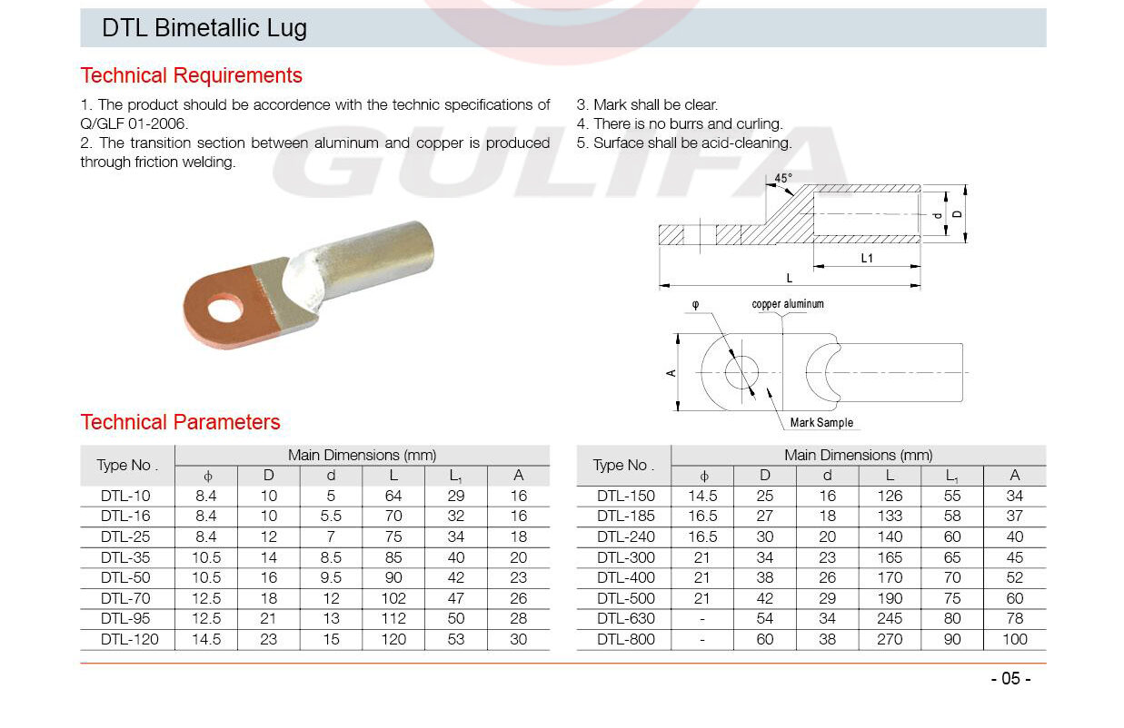 Đầu cốt đồng nhôm 1 lỗ Gulifa DTL - Ảnh 4